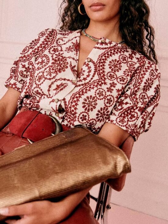 Sezane Tops - Sézane Lula shirt in Ecru burgundy, size 40 ~ NWOT!